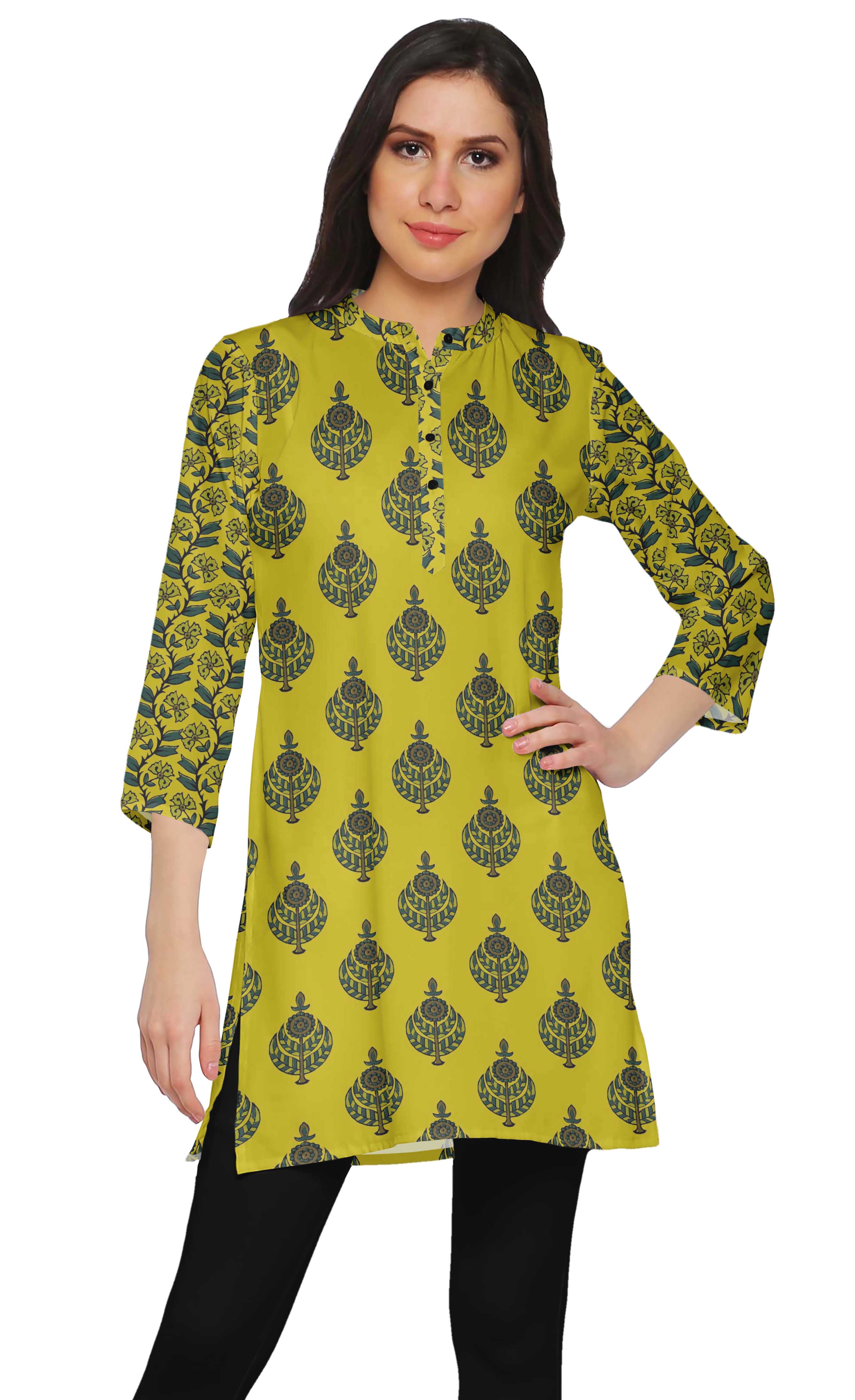 Moomaya Short Poly Crepe Tunic Dresses Women Printed Kurti Mini Summer Wear