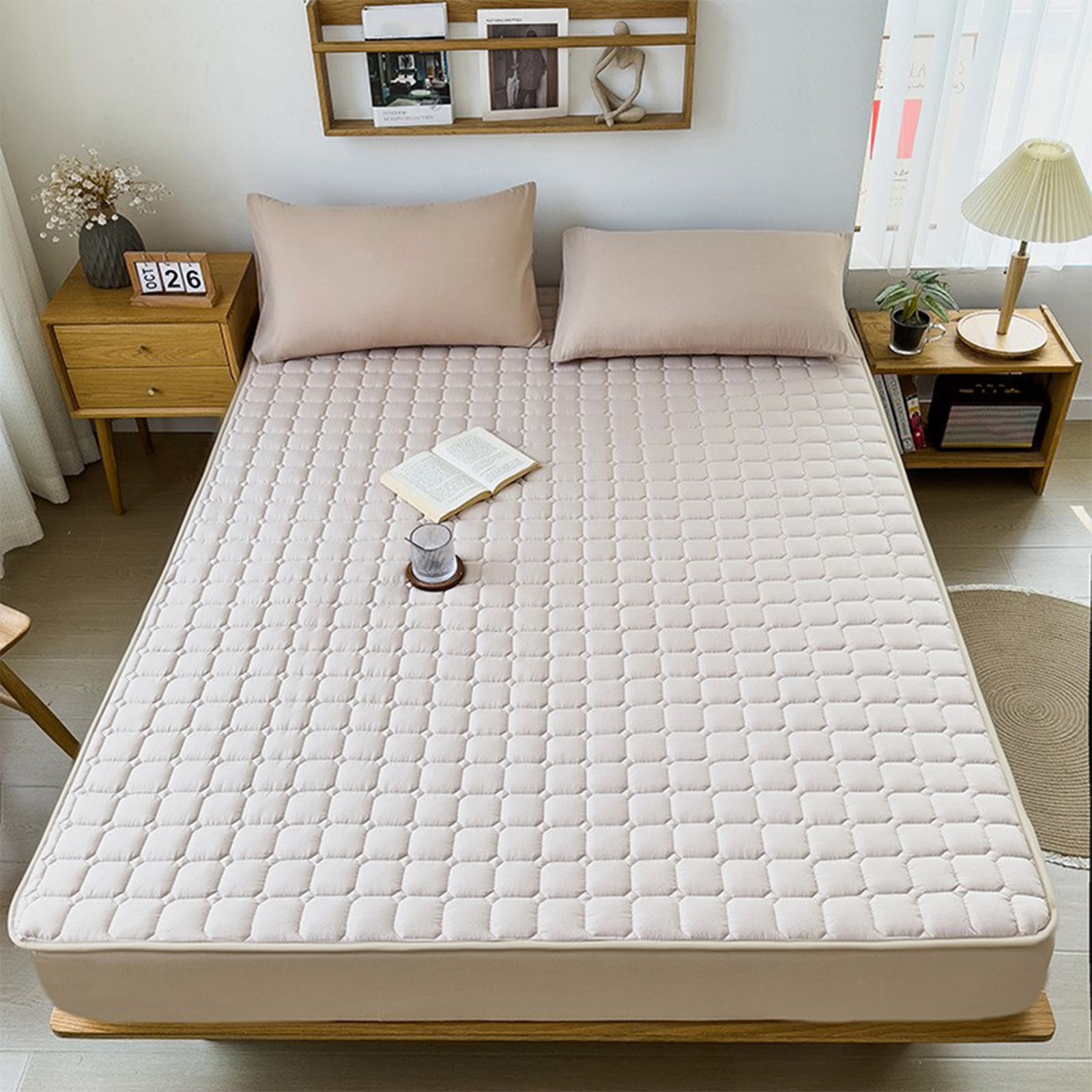 Birdeem Queen Size Cooling Mattress Pad,Breathable Non Slip Fitted Cover with Soft Cushion,All Season Moisture Wicking Bed Protector for Double Bed,Gray White