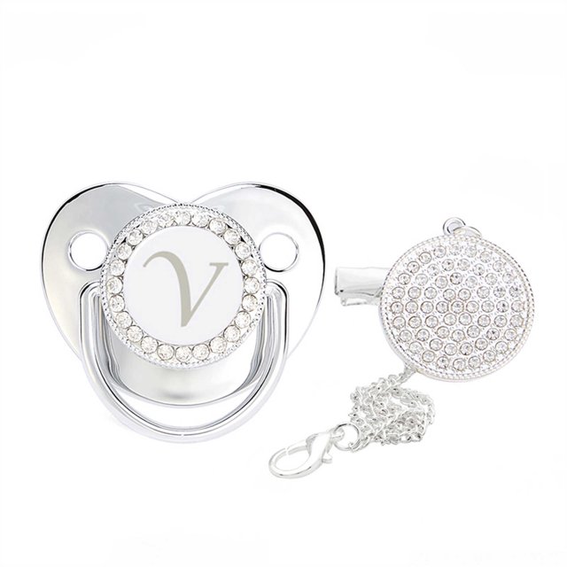 XZNGL Baby Pacifier 26 Letter Name Initial Clip Silicone Infant Nipple Bling Newborn Pacifier