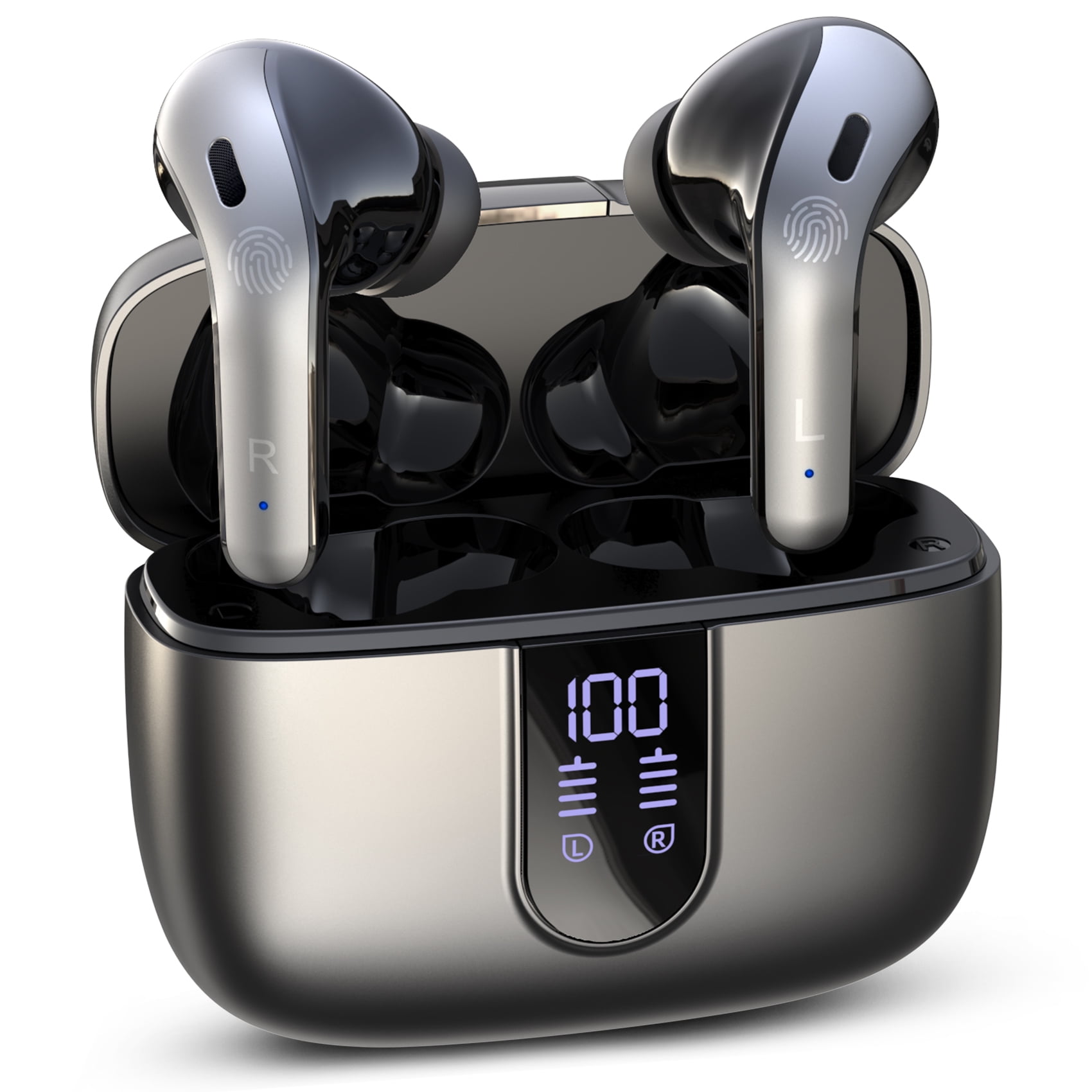 VEATOOL Bluetooth Headphones 65H Playback LED Power Display Earphones with Wireless Charging Case IPX7 Waterproof