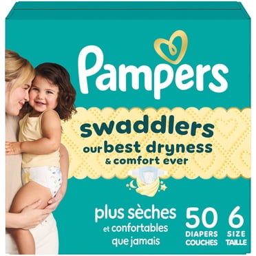 Pampers Swaddlers Couches, Taille P6 (23-44 lbs), Absorbantes, Garde Bébé au Sec et Confortable, Couche Jetable pour Bébé Sécuritaire pour la Peau