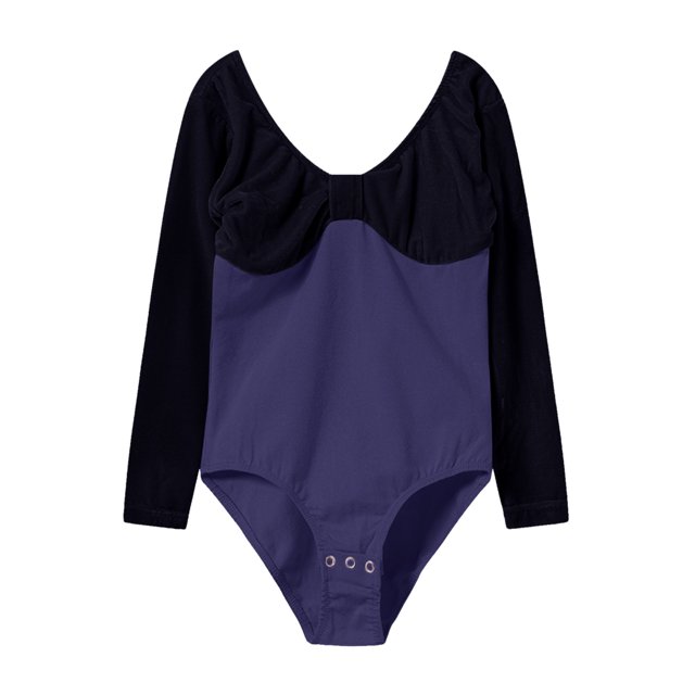 Justaucorps de Ballet pour Filles Robe de Danse à Manches Longues Robe d'Entraînement Patchwork Vêtements de Balle pour Adolescentes Bleu 11-12 Ans