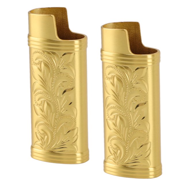 2 Pcs Étui de Protection en Métal pour Briquet, Gravure Florale 3D en Alliage de Zinc Vintage