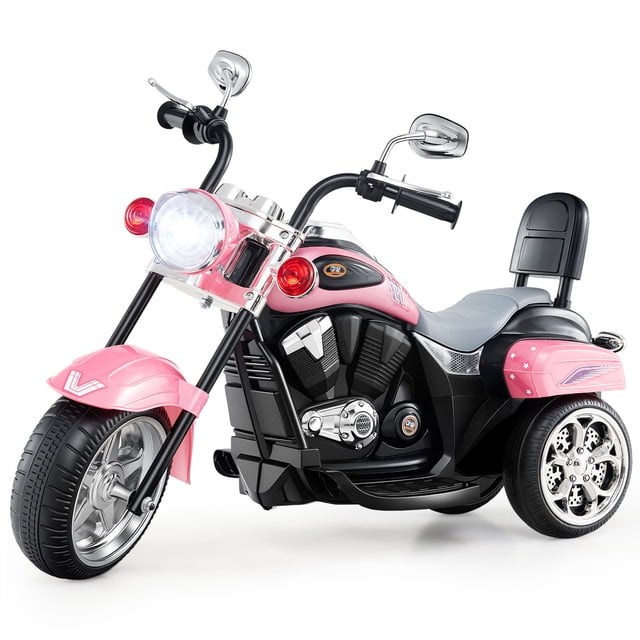 Gymax Moto Électrique 6 V pour Enfants à 3 Roues, Jouet à Chevaucher avec Phare Réglable, Rose