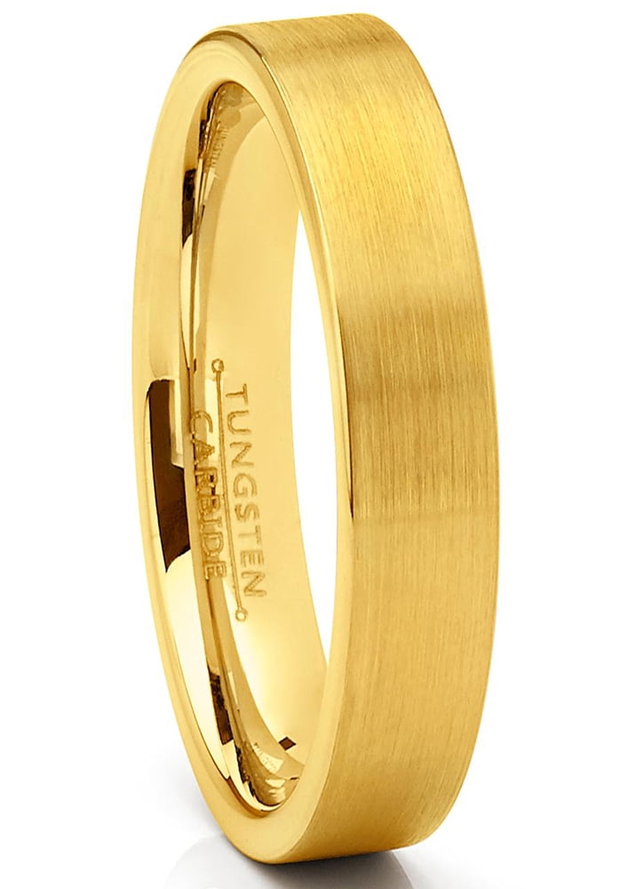 Men's Tungsten Wedding Band Ring GoldTone Flat Brushed Comfort-Fit 4MM