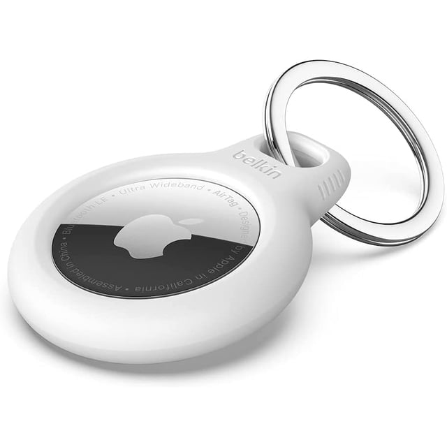 AirTag Case with Key Ring, Secure Holder Protective Cover for Air Tag with Scratch Resistance Accessory - White