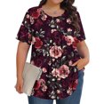 thumbnail image 2 of DDAPJ pyju Hauts Boho pour Femmes Grande Taille T-Shirts Graphiques Floraux Col Rond Manches Courtes Blouse d'Été Décontractée Tunique Coupe Ample Chemise Cache-Ventre Ventes Éclair d'Aujourd'hui Vin G, 2 of 9