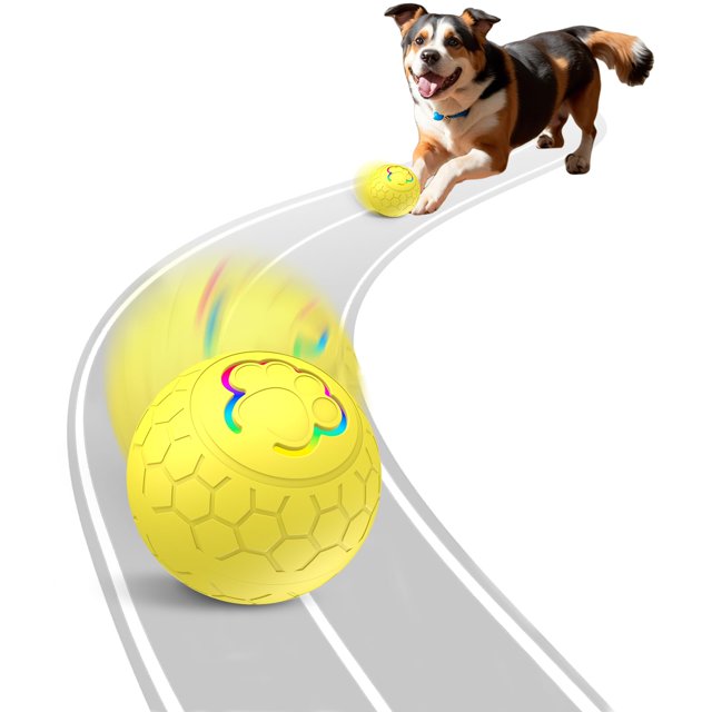 Meottam Interactive Dog Toys Ball for Small & Medium Dogs, Electric Bouncing Durable Automatic Rolling Balls with LED Lights, Waterproof Smart Tennis Pets Chew Toys for Dogs and Cats (Yellow)
