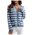 thumbnail image 1 of Yuyuzo Cardigans Chandail pour Femmes Court à Col Rond Manches Longues Ouvert à l'Avant à Boutons Chandail Rayé avec Poches, 1 of 5