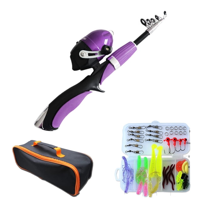 Portable Fishing Pole Combo Set for Kid, Glass Fiber Fishing Pole Mini luya Rod Set 52" Telescopic Fishing Rods with Artificial Bait and Thread Spool Child Fishing Rods