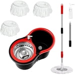 Refurbished Intexca Spin Mop and Bucket Set with 360 Rotating Microfiber Mop Head, Self-Wringing System, Telescopic Stainless Steel Handle, Dual-Chamber Bucket, 3 Mop Heads