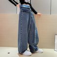 thumbnail image 4 of BOBOGOJP Toddler Girl Straight Leg Jeans Elastic Waist Distressed Ripped Straight Leg Denim Jeans Red 2-3 Years, 4 of 5