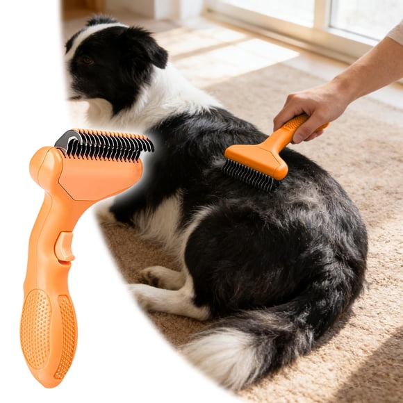 Pet Grooming Brush Self-Cleaning Metal Comb Detangler for Cats and Dogs with One-Click Hair Removal for Loose Undercoat and Matted Indoor Outdoor Use Durable ABS and TPR Construction