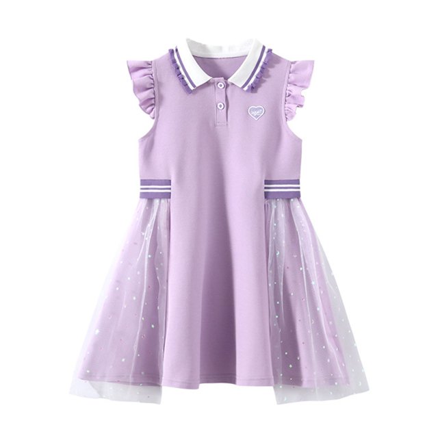 LOVZFMLL Girls' Summer Short Sleeve Ruffled Lace Round-Neck Embroidery Mesh Princess Bow Skirt