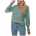thumbnail image 1 of IROINID Reduced Womens Long Sleeve V-Neck Shirts Lounge Comfortable Solid Color Ruffle Sleeve Tops Blouse,Green, 1 of 5
