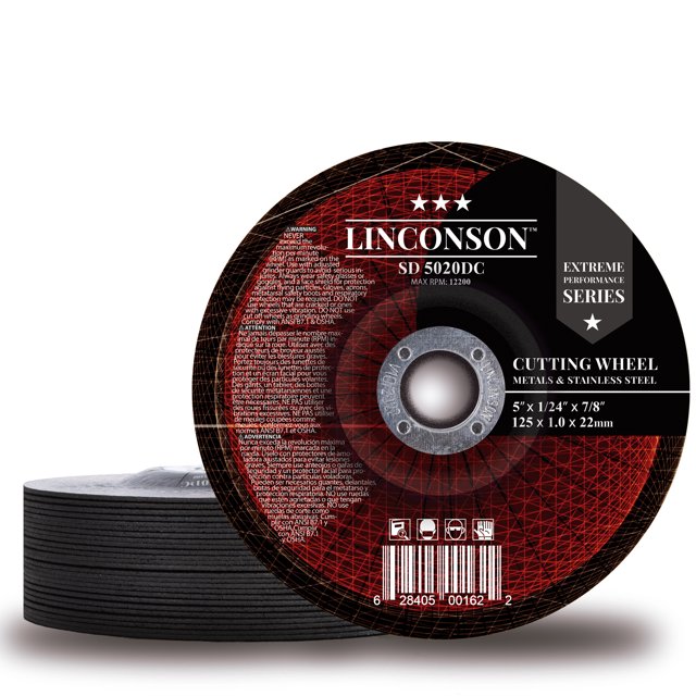 LINCONSON Lot de 25 Roues Coupées de 5 Pouces pour Métal et Acier Inoxydable Utilisées sur Meuleuse d'Angle Disque Central Déprimé 5”x1/24”x7/8 Pouces (SD 5020DC)