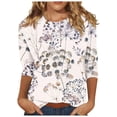 thumbnail image 1 of Haut Tunique à Manches 3/4 Imprimé pour Femme, Col Ras du Cou, Blouse Décontractée, T-Shirt pour Usage Quotidien, 1 of 5