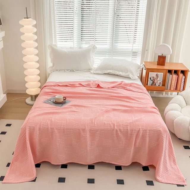 Meitianfacai Couverture en Coton Ajourée Couverture en Coton Simple Serviette Couverture Couverture d'Été Couverture de Sieste Couverture d'Été Fraîche (Rose)