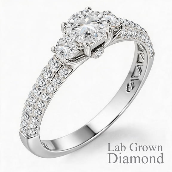 JeenMata Bague de Fiançailles Classique à Trois Pierres avec Diamant de Laboratoire Taille Ronde de 0,75 Carat - Alliance Style Vintage Micro Pavé en Placage Or Blanc 18K pour Femmes