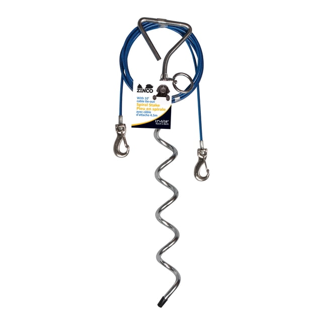 Zinco - Spiral stake with 10' extra-strong cable tie-out for small dogs, Blue