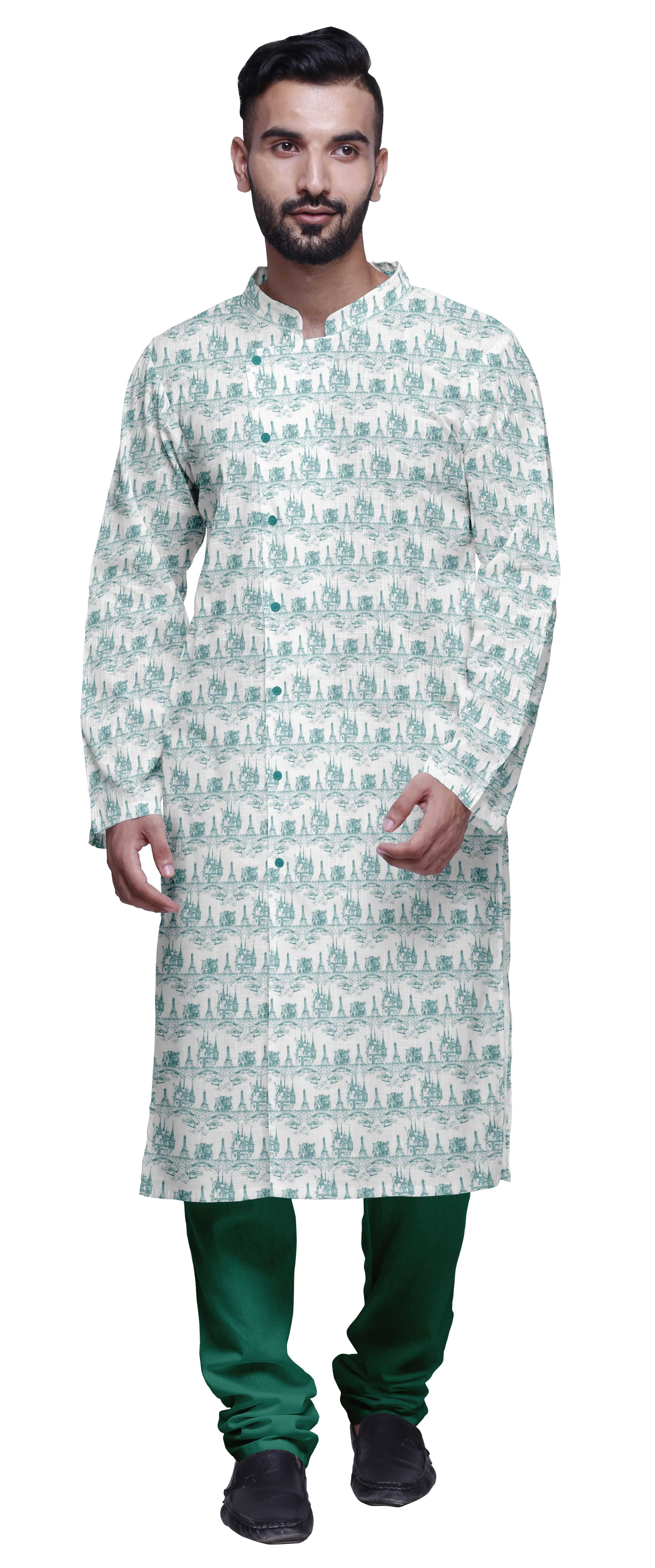 Atasi Kurta-Pyjama Long en Coton Imprimé pour Hommes, Kurta-Pyjama Décontracté de Designer, Vêtements