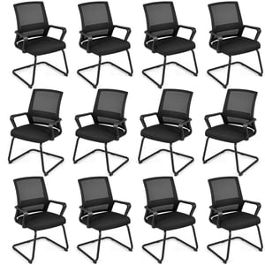 Giantex Office Mesh Chair, Upholstered Guest Conference Chair w/ Lumbar Support Ergonomic Backrest, Metal Frame Sled Base Reception Room Chair, Executive Chair