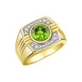 thumbnail image 3 of RYLOS Mens Rings Yellow Gold Plated Silver Designer Round Gemstone &  Sparkling Diamond Ring Peridot August Birthstone Rings For Men Men's Rings Silver Rings, Size 8,9,10,11,12,13, 3 of 7