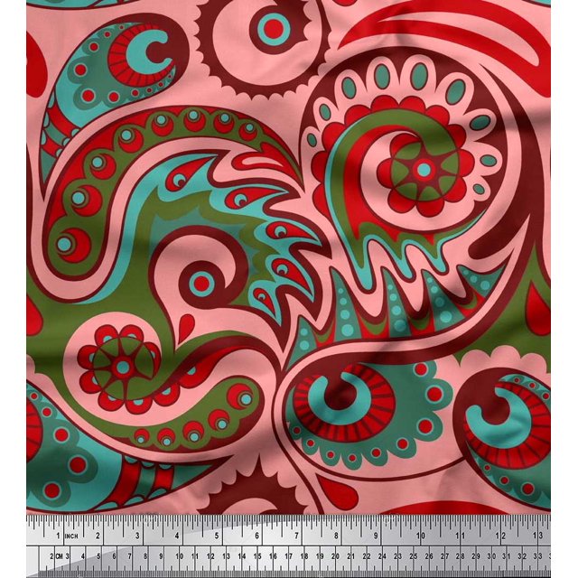 Soimoi Rayon Crepe Fabric Artistic Paisley Decor Fabric Printed Yard 46 Inch Wide