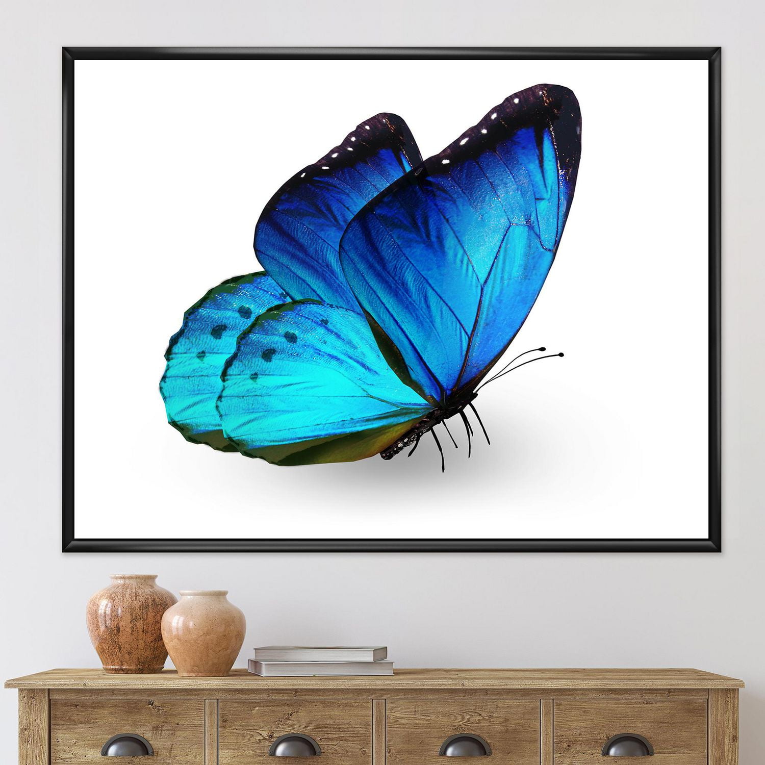 Designart Papillon bleu vibrant ART MURAL À CADRE FLOTTÉ
