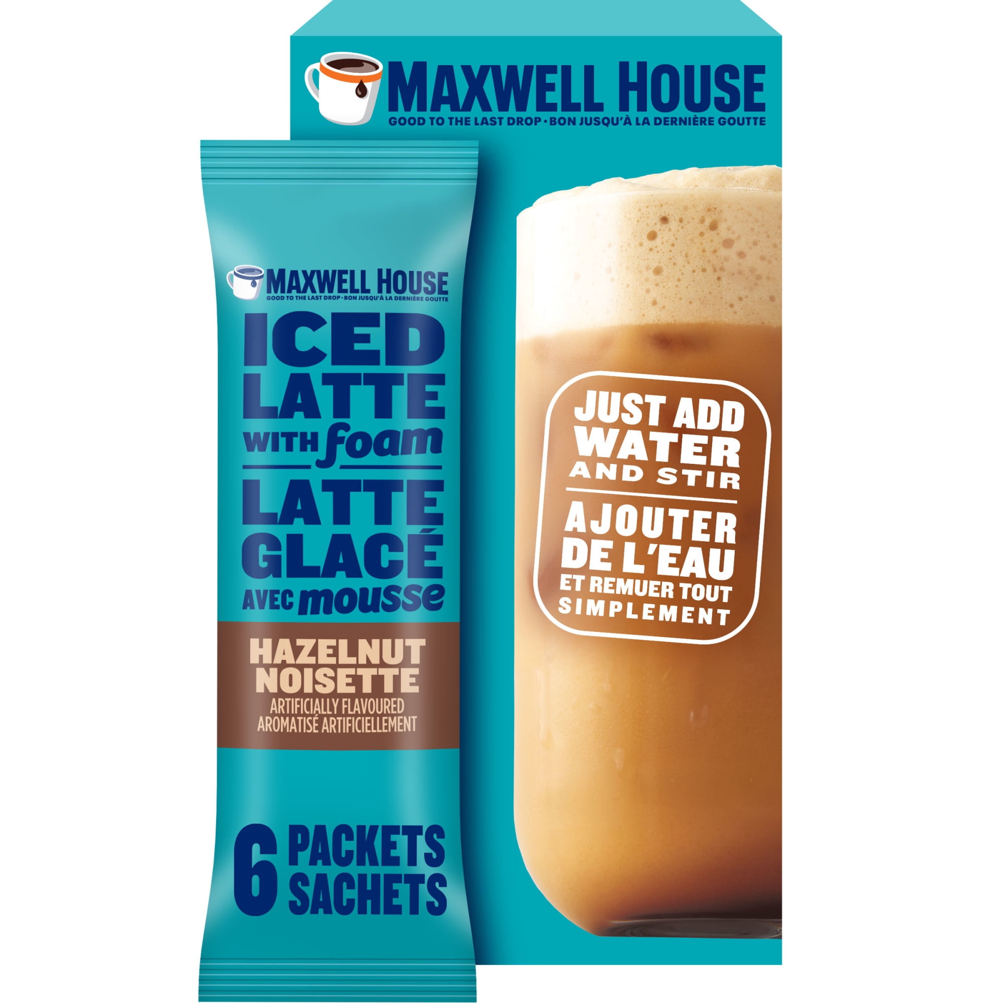 Mélange Instantané Pour Café Latte Glacé Aux Noisettes Avec Mousse, 6 Sachets