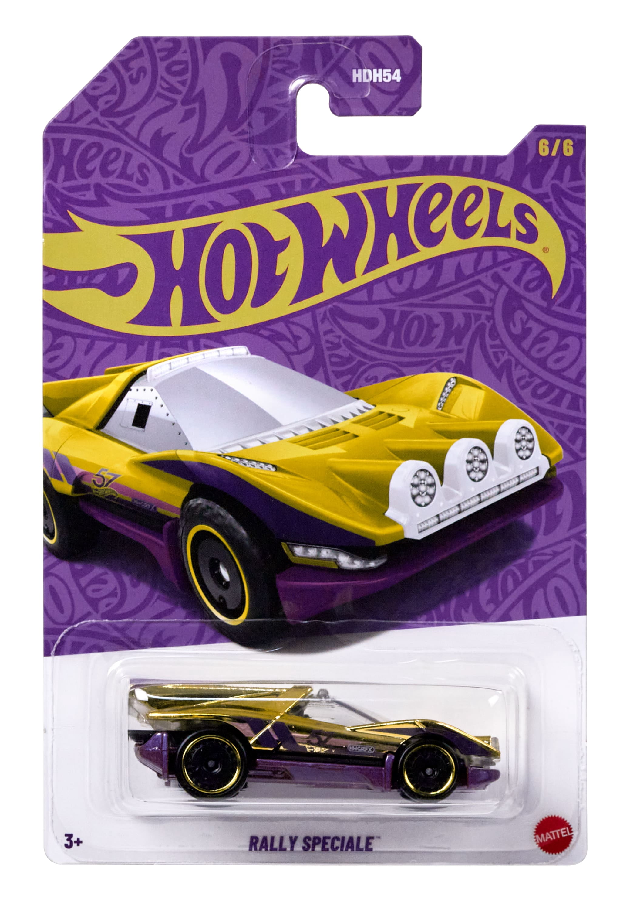 Hot Wheels 1:64 Scale Die Cast Toy Car or Truck with Purple & Gold Colored Deco, Rally Speciale