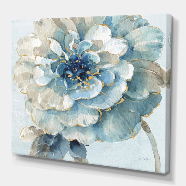 Designart Fleur Aquarelle Indigold II Art Mural sur Toile Représentant une Aquarelle Florale Bleu et Gris en Gros Plan avec accents Dorés sur Toile de Coton de Qualité Supérieure Enveloppée pour Galerie, Prêt à Accrocher et Idéal pour la Déco Murale Traditionnelle Ou de Style Ferme.