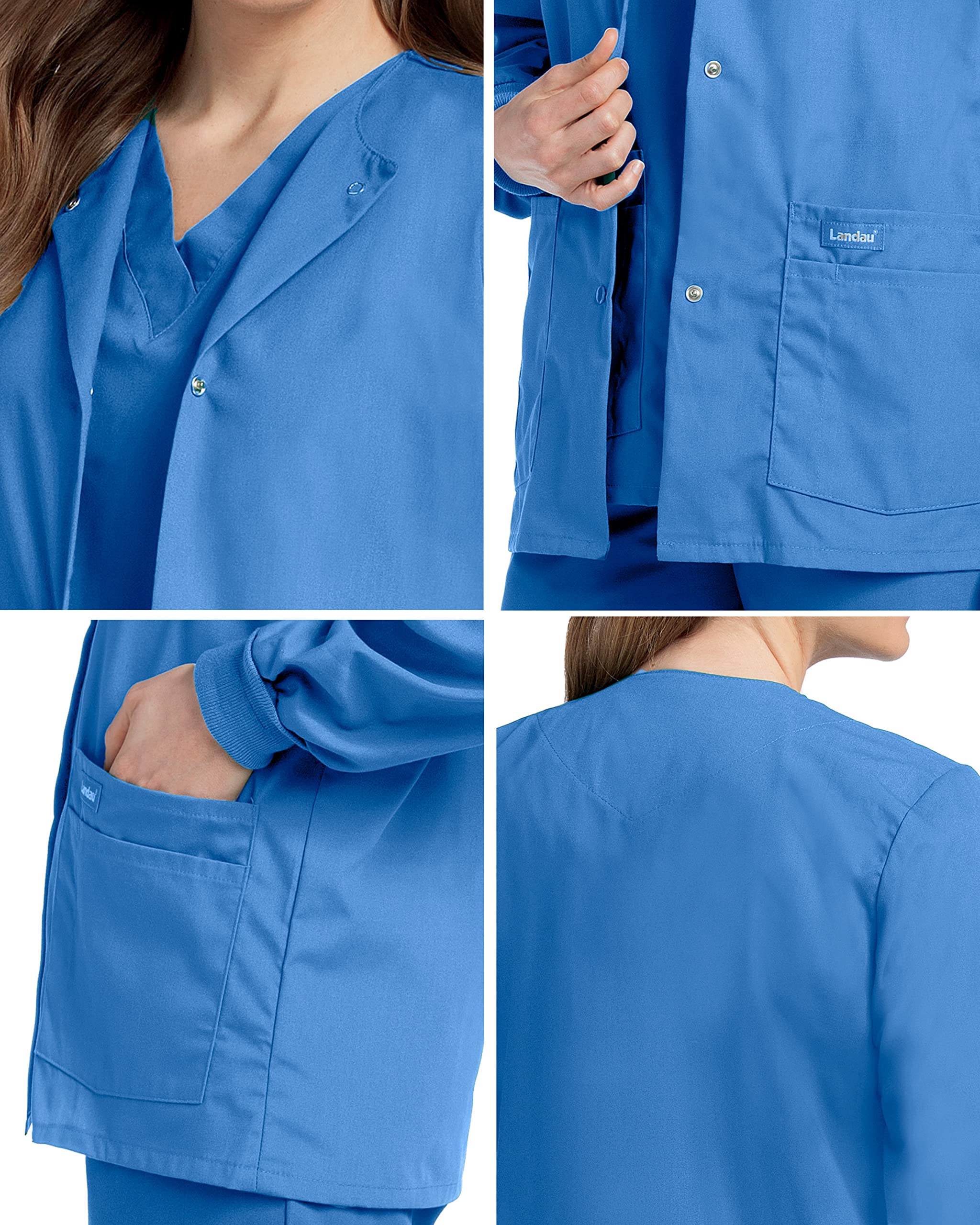 Landau Essentials Women's Classic Relaxed Fit 4 Pocket Crew Neck Scrub Jacket