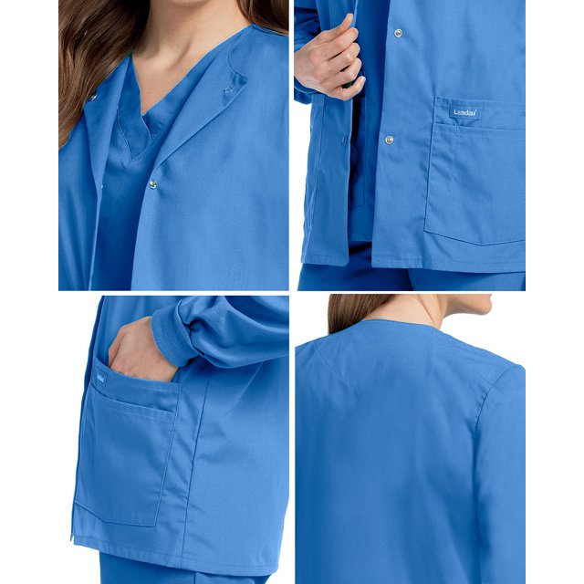 Landau Essentials Veste d'Uniforme Médicale pour Femmes, Coupe Classique et Décontractée, Col Rond, 4 Poches