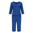 thumbnail image 4 of Ailaofu Ensembles de Pyjama Capri pour Femmes, Manches Courtes, Deux Pièces, Hauts à Col en V et Pantalons Capri, 4 of 7