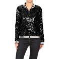 thumbnail image 1 of Womens Sequin Long Sleeve Front Zip Jacket with Ribbed Cuffs, 1 of 5