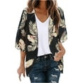 thumbnail image 2 of TIMIFIS Womens Floral Chiffon Kimono Cardigans Loose Beach Cover Up Half Sleeve Tops-Black-LFall, 2 of 5