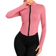 Bmisegm Women's Full Zipper Light Sportswear with Thumb Opening Walking Coat Cutting for Training and Yoga Coat Jackets for Women Pink M