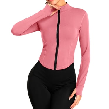 Bmisegm Women's Full Zipper Light Sportswear with Thumb Opening Walking Coat Cutting for Training and Yoga Coat Jackets for Women Pink M