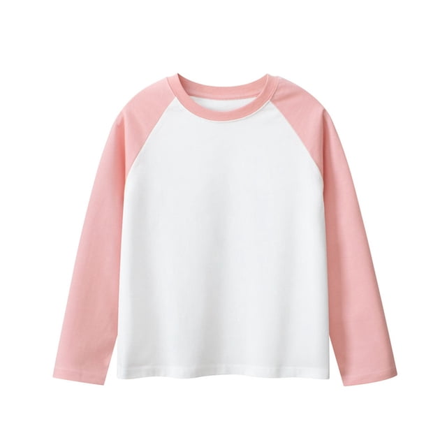 Floleo T-Shirts à Manches Longues Raglan Unisexes pour Enfants Printemps Automne Hiver T-Shirts à Blocs de Couleur Col Rond Décontractés Vêtements de Sport pour Enfants 1-15 Ans (Rose#1,7 Ans)