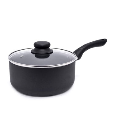 Starbasix 3Qt Non-Stick Saucepan with Lid, Pressed Aluminum, Dishwasher Safe, Oven Safe, PFOA Free, Black