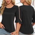 thumbnail image 2 of Plebaso Womens Summer Tops Ruffle 3/4 Length Sleeve Round Neck Shirts Pleated Casual Loose Tunic Blouses, 2 of 6