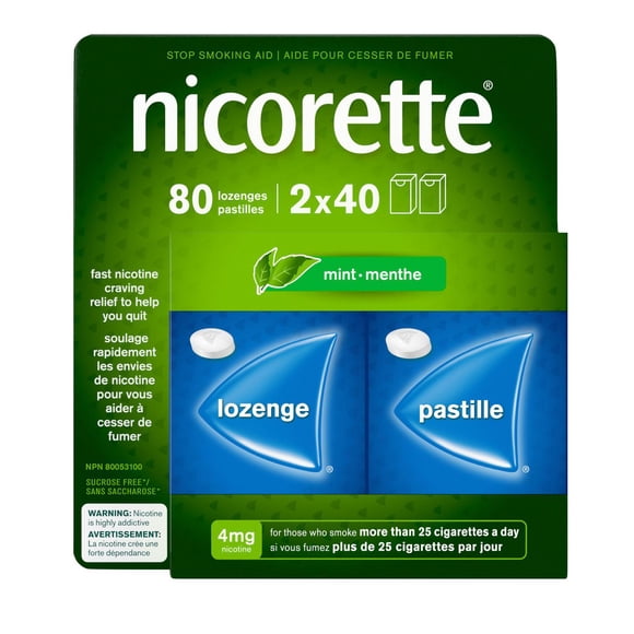 Nicorette Mint 4 mg Lozenges, Quit Smoking Aid, NRT, Nicotine Replacement Products, Craving Relief, Mint Flavoured, 80 Pack