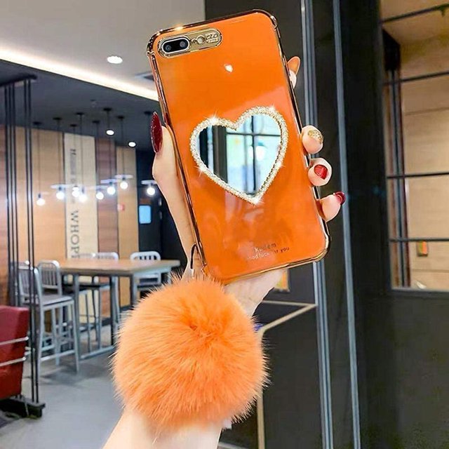 Makeup Mirror Mobile Phone Case, Luxurious Bling Heart-Shaped Mirror Phone Case(iPhone 7plus/8plus)
