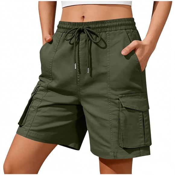 BLVB Bermuda Cargo Shorts for Women Casual Long High Waisted Stretch Wide Leg Shorts Summer Outdoor Hiking Pants with Pockets