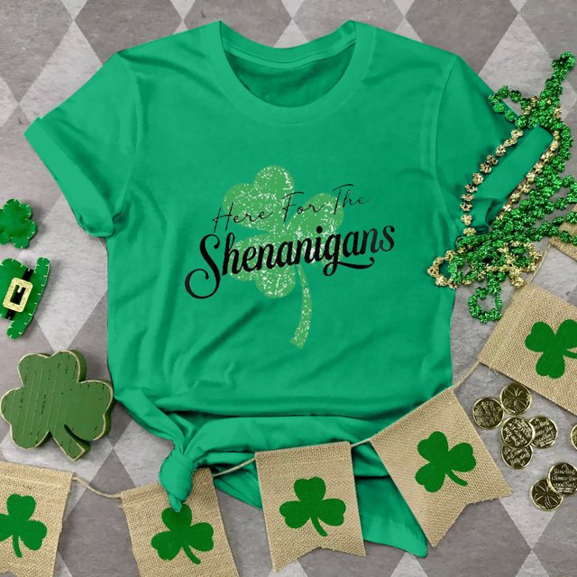 T-shirts de la Saint-Patrick pour Femmes, Col Rond, Manches Courtes, Imprimé Arbre de Noël