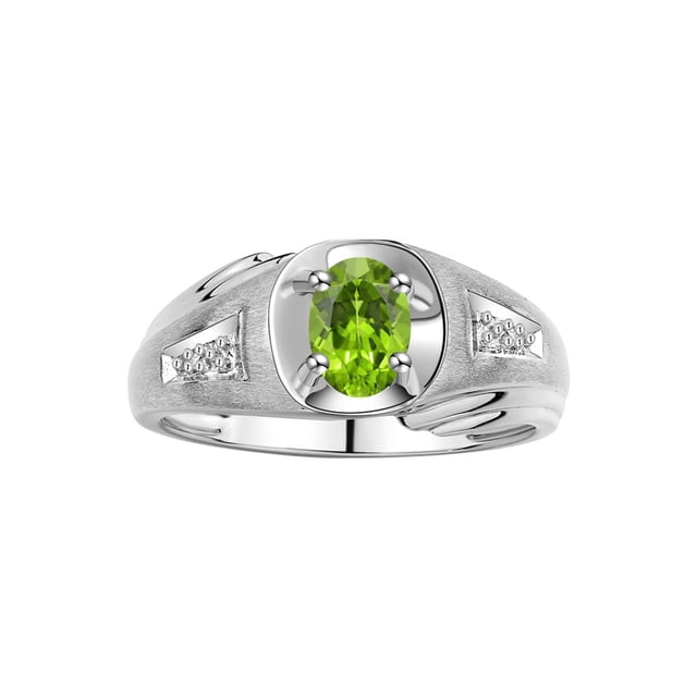RYLOS Men's Rings Sterling Silver Rings Classic Designer Style 8X6MM Oval Gemstone & Diamond Ring Peridot August Birthstone Rings For Men Size 10