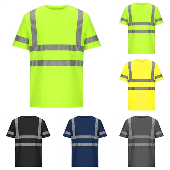 DDAPJ pyju High Visibility Shirts for Men Short Sleeve Safety T Shirts with Reflective Strips and Pocket Hi Vis Construction Work Shirt Black XXXXXL