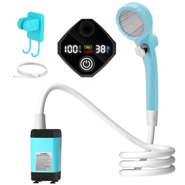 Lixada Lixada Rechargeable 6000mAh Portable Camp Shower with Temperature Display, Eco-Friendly PVC & Silicone, Ideal for Outdoor Adventures (Multiple Colors Available)