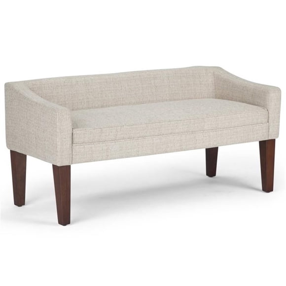 SIMPLIHOME Parris Upholstered 50 inch Wide Bench, Stylish Low Back and Swooped Arms, with Extra Suport, Simple Assembly, Just Attach Legs Contemporary inPlatinum